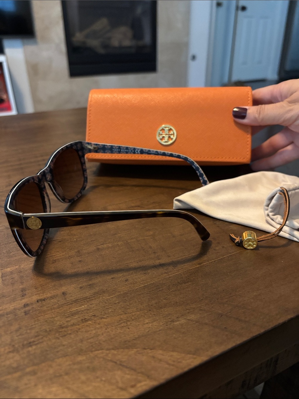 Tory Burch Tortoise Shell Sunglasses with Orange Logo Case